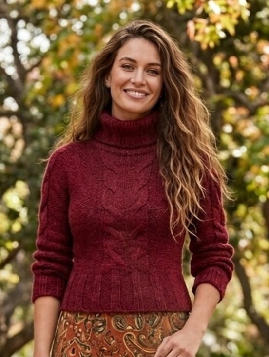 Guess Sweaters - GUESS Jeans Vintage Burgundy Red Cable Knit Turtleneck Sweater XL